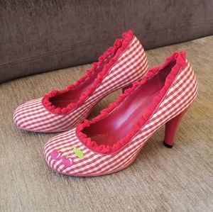 Gingham cherry heels irregular choice